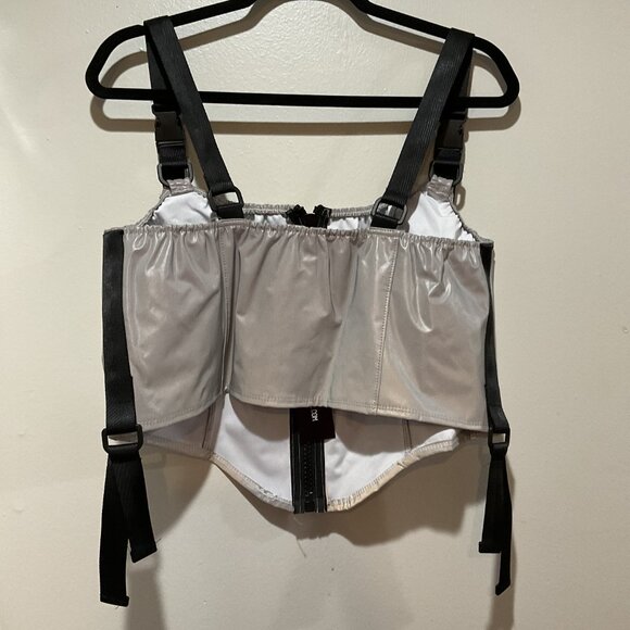 NWTs Club Exx Silver Metallic Harness Zip Up Tank Top Women's 1X Dolls Kill - Picture 4 of 15